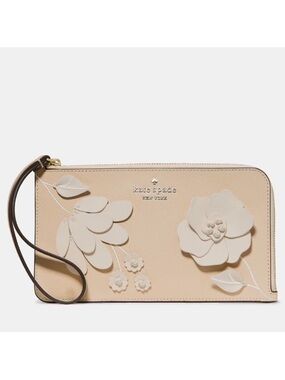 Kate Spade Lucy Floral Applique Medium Zip Wristlet, Milk Glass Multi NEW NWT